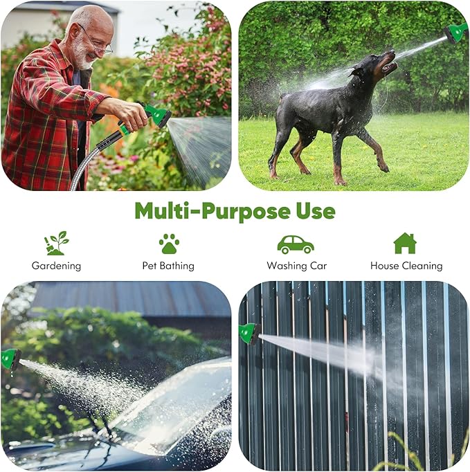 Unywarse Garden Hose 100ft, Stainless Steel Heavy Duty Water Hose with 10 Function Nozzle Flexible, Lightweight, No-Kink, Pet Proof, Puncture Proof Metal Hose for Yard, Outdoor