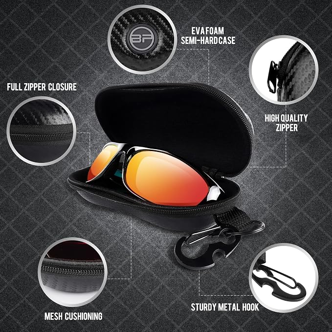BLUPOND Sunglasses Case Semi Hard EVA Shell with Metal Hanging Hook Belt Clip Sun Glasses Storage