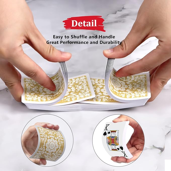 Playing Cards,Deck of Cards 2 Pack,Poker Cards Set,Jumbo Large Print Playing Cards for Adults Seniors,Card Games for Family Game Night Party Casino Magic (Gold)