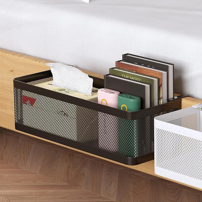 Bedside Caddy Shelf for Bunk Bed, Black, L11in*W4.9in*H3.93in | For Bunk Bed, Office Cubicle Walls, Crib Rails, Dorm Bed College Dorm Room Essentials, Large Capacity, Easy Install
