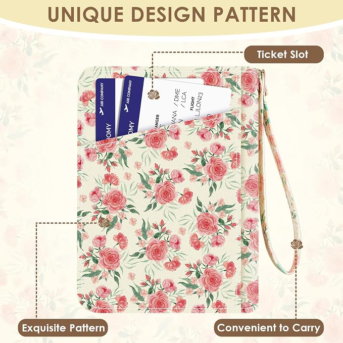 KONVINIT Beige Base Passport Holder For Travel, Passport Cover For Women | Leather RFID Blocking Passport Holder, Cute Passport Wallet with Zipper Closure, Passport Case for Women and Men