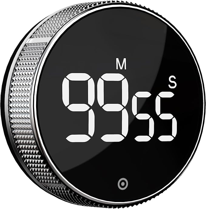 BlueSnail Kitchen Timer with LED Digital Display Smart Efficana for Home Classroom Gym Office, Volume and Brightness Adjustable Productivity Timer (Silvery)