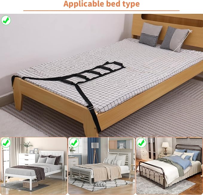 Bed Ladder Assist 160 Inch, Munzong Black Pull Up& Sit Up Assist Device, Assistive Bedside Straps w/ 5 Handle, Portable Rope Beds Ladder Helper for Elderly Senior Injury Handicap Patient Pregnant(4 m)