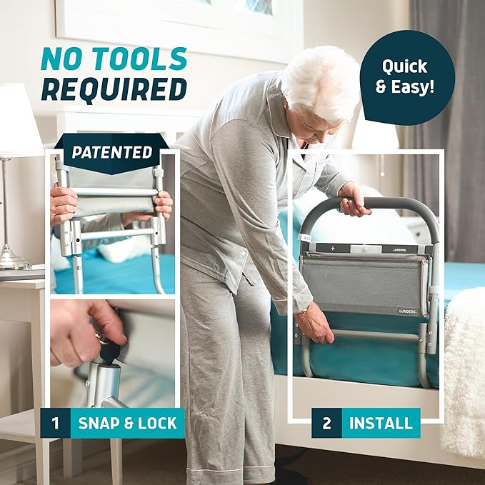 Lunderg Large Bed Assist Rail for Seniors with Motion Light & Storage Bag | Easy to Install Bed Rails for Elderly Adults Safety & Post-Surgery - Helps Reduce Falls & Support Independence