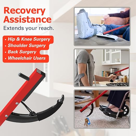 Sammons Preston Reacher, 26" Lightweight Grabber Reacher Tool with Magnetic Tip, Ergonomic Grip & Claw Jaw, Portable Reaching Aid for Seniors, Daily Living & Home Use, Standard Red,3 pack