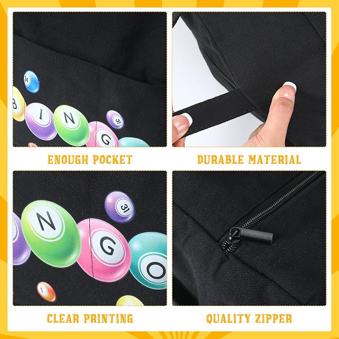 Windyun Bingo Bags Large with 10 Pockets for Daubers Dabbers Dobbers Dotters Zipper Tote Bag Bingo Card Stuff Storage Game Accessories Supplies Gift for Women Adults Seniors Mothers Day(Black)