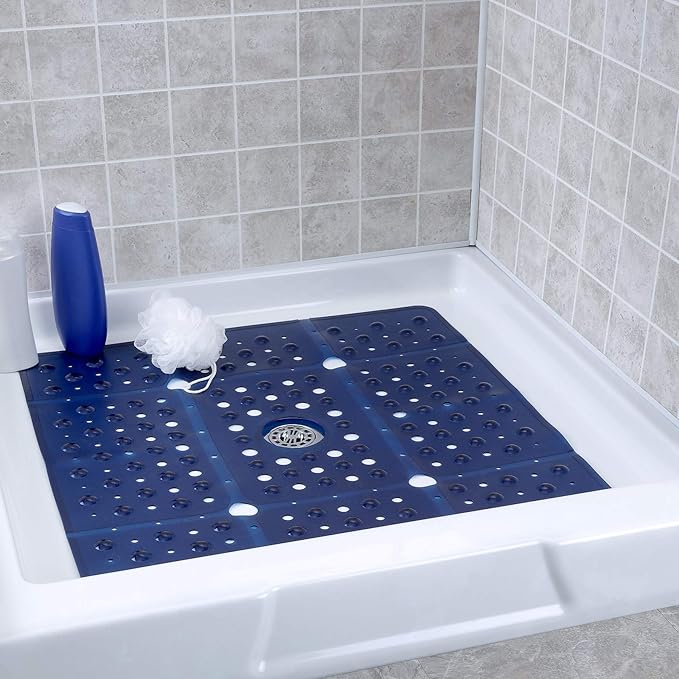 SlipX Solutions 27" Oversize Square Shower Mat, Non-Slip Mat for Elderly & Kids, 100+ Power Grip Suction Cups for Smooth Surfaces, Machine Washable, Navy