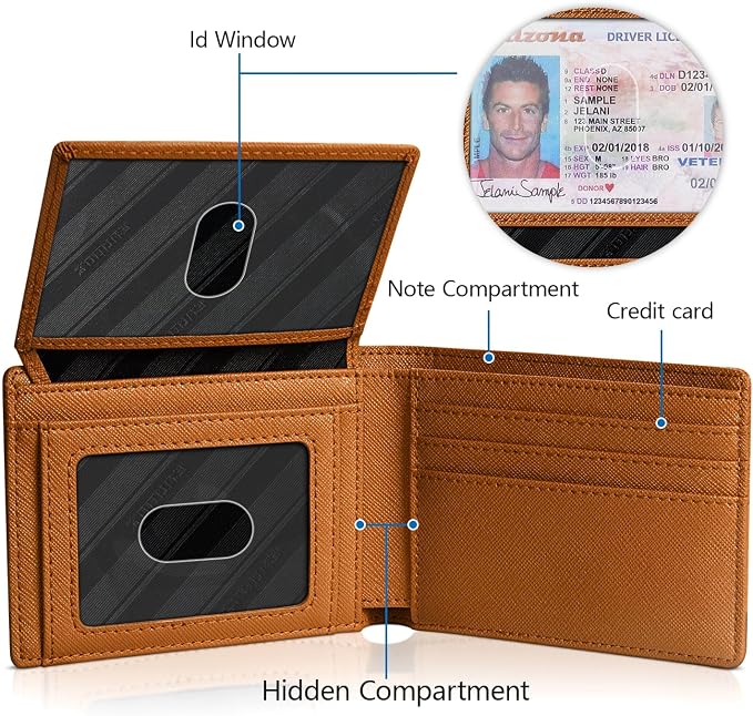 RUNBOX Wallet for Men -Slim Rfid Leather Mens Bifold Novelty Wallets 2 ID Window With Gift Box Men's Accessories | Minimalist Front Pocket Design, Holds 15 Cards, Large Capacity with Cash Pocket,Compact and Thin, Birthday Gifts for Men