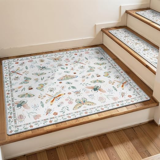 OJIA Stair Treads Non-Slip Landing Mat for Wooden Step 31"x31" Matching Mat | Square Capet Stair Treads Rubber Backing Stair Runner Anti-Slip Stair Rugs Carpet for Stairs