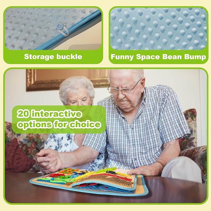 Fidget Blanket for Adults with Dementia, Best Gifts for Dementia Patients, Dementia Activities for Seniors, Busy board for Alzheimers Activities, 11.8 * 20.3 in, Brown
