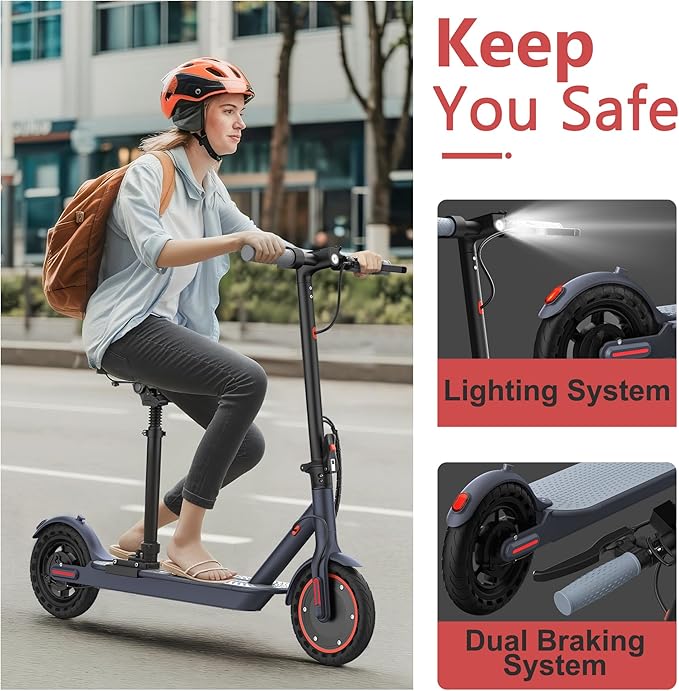 Maxshot Electric Scooter, 8.5" /10" /14" Tire, 16/19/22 Mph Top Speed, 12/16/21/27/28/49/50 Miles Long Range, Folding Escooter for Adults and Kids with Seat Bag, Dual Braking, Dual Suspension, App