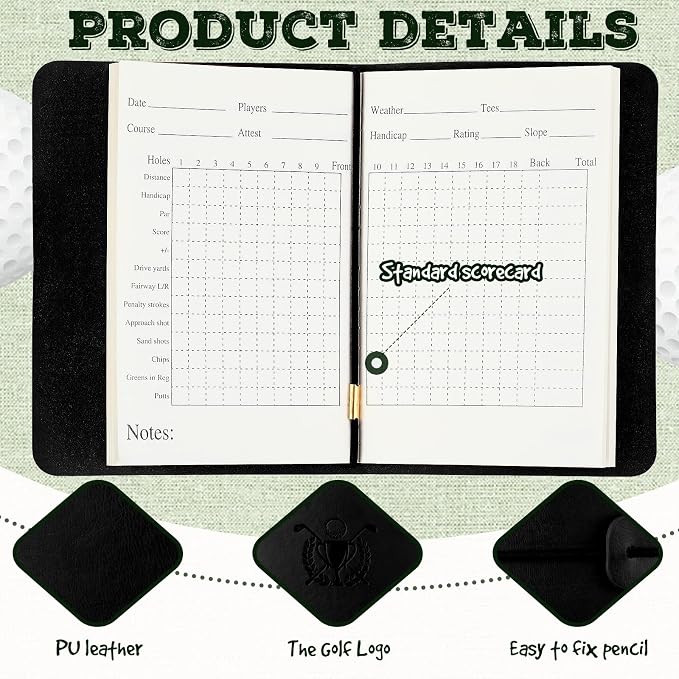 Yexiya Golf Scorecard Book with Pencil, Leather Golf Journal Scorecard Holder Accessories Notebook Log Pocket Score Cart Book Gift for Men Golfers, Sports and Outdoor Club Accessories