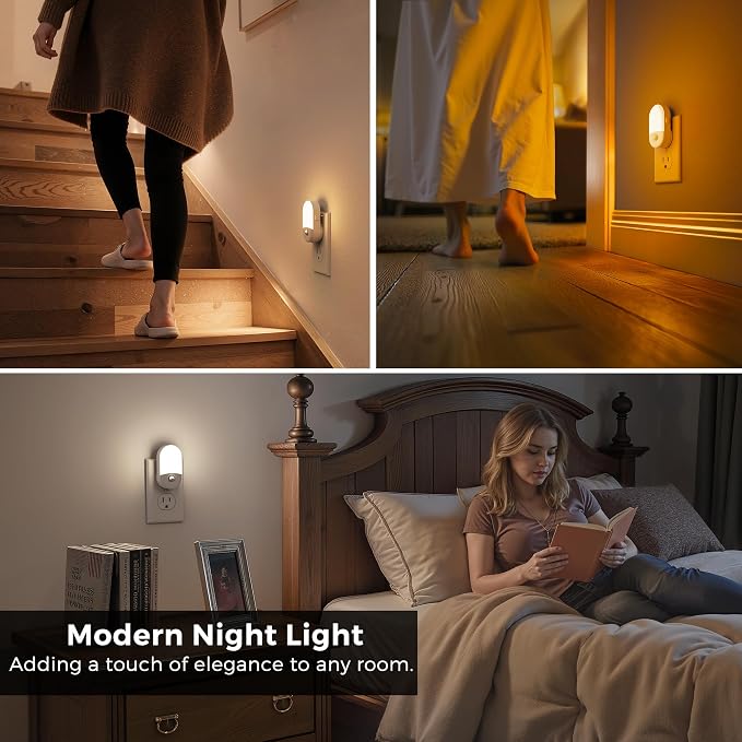 L LOHAS LED Motion Sensor Night Light, Motion Sensor Light Indoor, 3CCT | Yellow Light,Bright Night Lights Plug into Wall Motion Sensor, Amber/3000K/5000K, 30/60LM, Kids Adults Bathroom Bedroom,2Pack