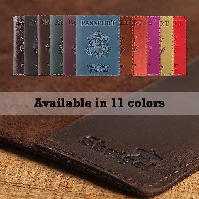 US Leather Passport Book Cover - Thin American Travel Passport Holder - Premium International USA Passport Protector Case for Women Men (Red)