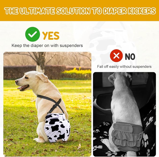 Avont 3 Pack Washable Female Dog Diaper with Suspender - M | Reusable Girl Doggie Diapers for Small Medium Large Dog in Heat Cycle Period Incontinence (Duck/Cow/Pony)