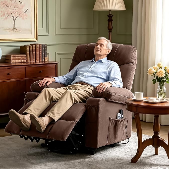 Power Lift Recliner Chair for Elderly with Vibration Massage and Lumbar Heating Electric Recliner Sofa with Cup Holders and USB Charge Port for Living Room Comfort,Deep Brown