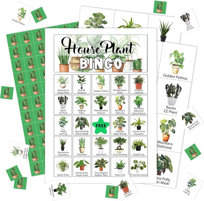 House Plant Bingo Game Cards, Green Plants Games Decor, Tropical Plants Party Supplies, Greenery Bingo Cards Decor Favors for Plant Lover Friend Adults Family Gathering Bingo Cards-02