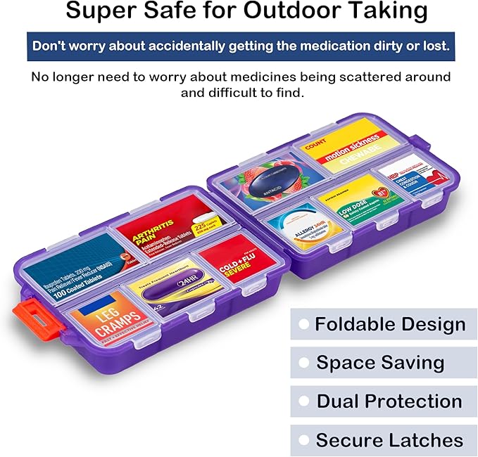 2026 New Extra Large Pill Box with Medicine Labels Travel Essentials Daily Med Container Mini Medication Organizer Storage Organizer Case 7 Day Pill Organizer(Purple)