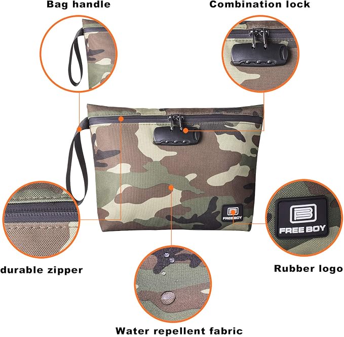 Free Boy Smell Proof Bags 11.8"x8.6"Durable Odor Proof Stash Bag with Combination Lock,Smell Odor Case Container