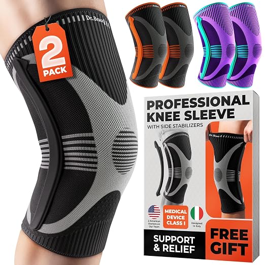 DR. BRACE ELITE Knee Brace with Size Stabilizer (2 Pack) Knee Brace for Women & Men, Workout, Sports, Daily Knee Compression Sleeve for Maximum Knee Pain Support & Fast Recovery (A Mercury, Large)