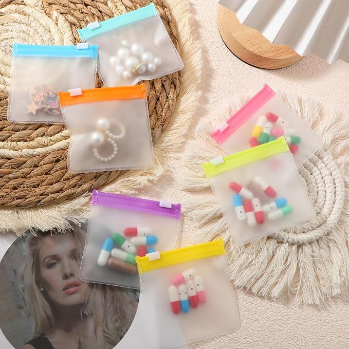 Sherr 29 Pcs Zippered Pill Pouch Bags Reusable Pill Pouch Set Clear Plastic Medicine Bag Resealable Travel Medicine Organizer Travel Storage with Slide Lock for Small Items