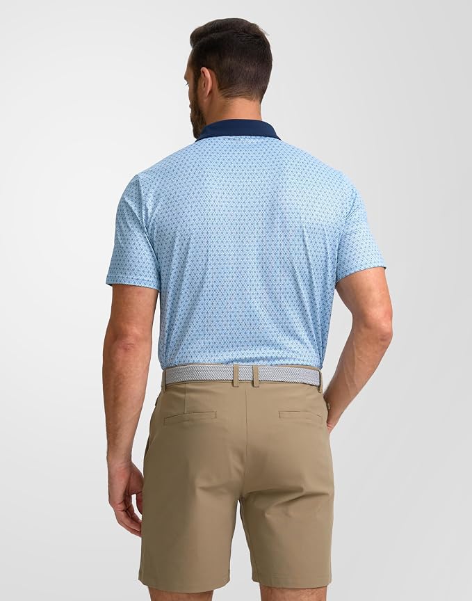 Obla Mens Golf Polo Shirts Short Sleeve Dry Fit Performance Moisture Wicking Casual Print Collared Golf Shirts for Men