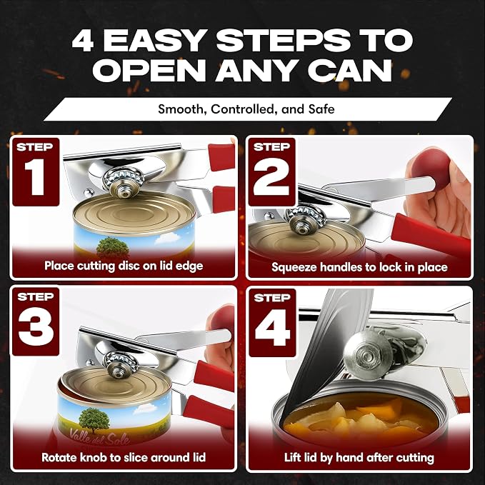 Chef-Master 2-Pack Heavy Duty Can Opener with Anti-Slip Grip, Manual Handheld for Large Cans