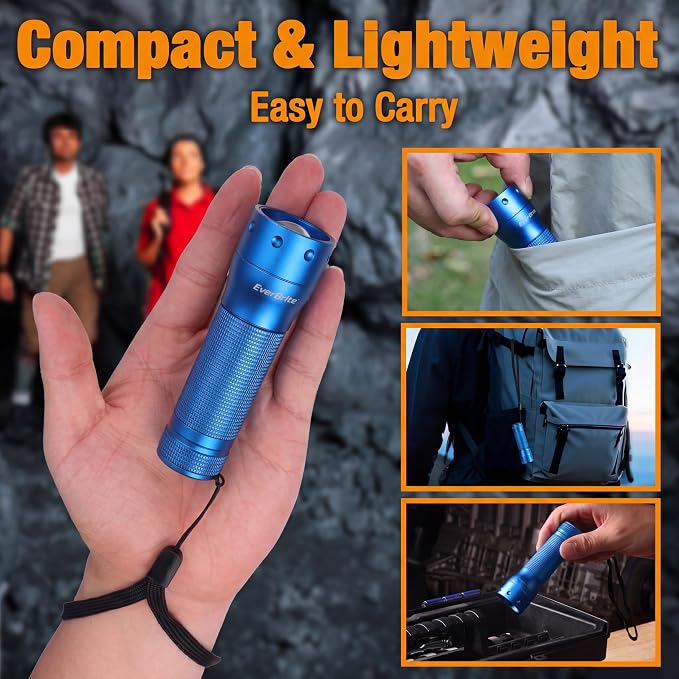 EverBrite Mini Flashlight, Zoomable LED Flash Light, 3 Modes, 3AAA Batteries Included, Handheld Small Flashlight for Camping, Emergency, Home – Blue