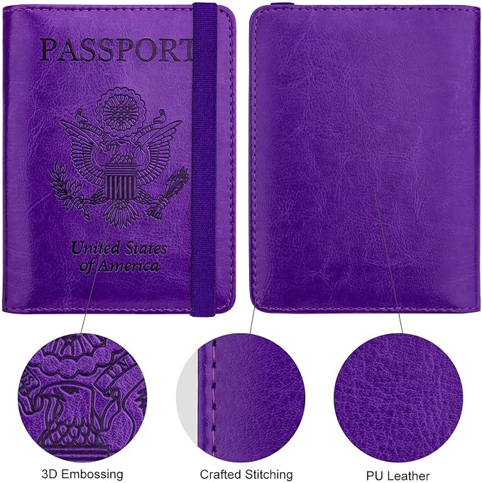 WALNEW Passport Holder for Travel, RFID Passport Wallet, Travel Essentials | PU Leather Passport Cover Case with Pen Holder, Travel Must Haves Accessories, Passport Book Holder for Women