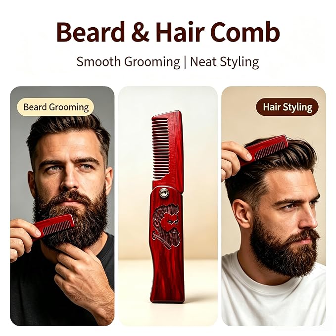 Beard Brush Set for Men | with 100% Boar Bristle Black Walnut Wood Beard Brush, Foldable Beard Brush, Foldable Scissors, Beard Comb