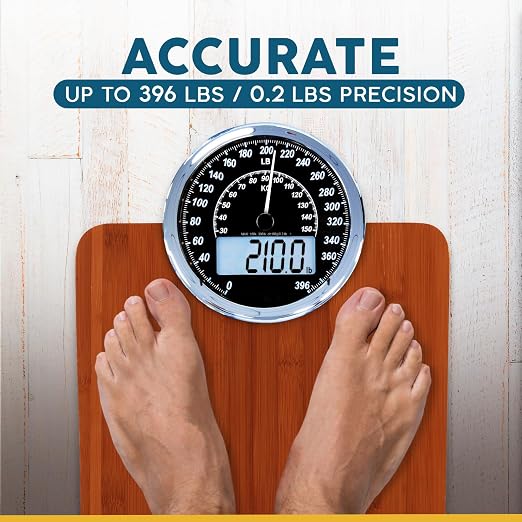 ZENO Hybrid 2-in-1 Analog & Digital Weighing Scale for Body Weight up to 400lbs - Thick Tempered Glass - Extra Large Display - Easy to Read Digital Bathroom Scale - New - Dark Wood