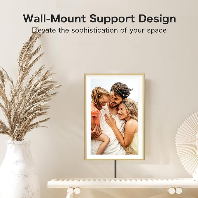 Frameo 15.6 inch Digital Picture Frame, Large Digital Photo Frame WiFi, 32GB Capacity, 1920 * 1080 IPS FHD Touch Screen, Electronic Picture Frame Slideshow, Wall-Mounted, Gifts for Mom, Women, Golden