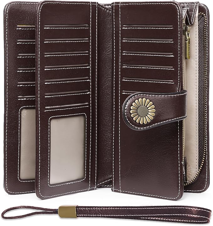 SENDEFN Wallets for Women Leather Credit Card Holder with RFID Blocking Large Capacity Wristlet | with RFID Blocking