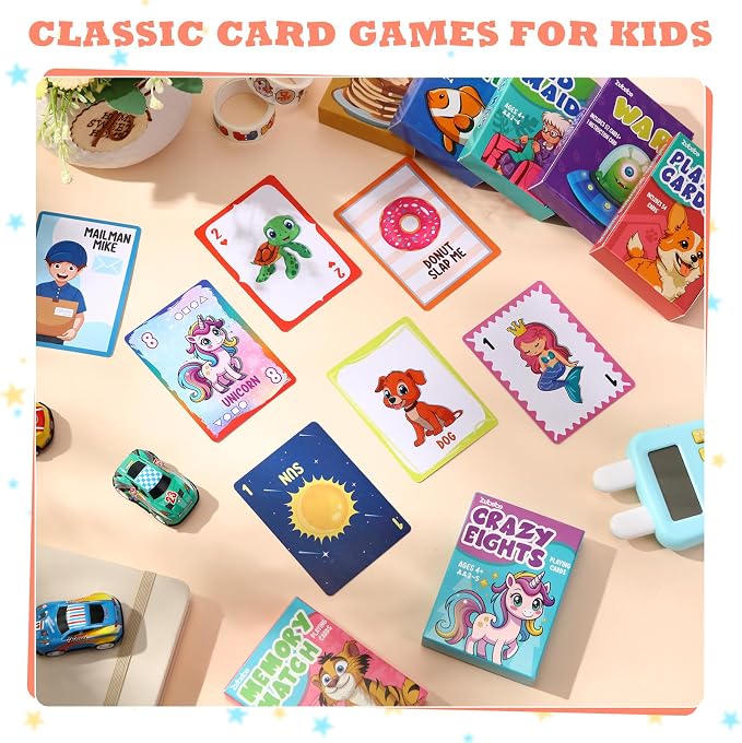 Zubebe 42 Pack Kids Card Games Gifts Bulk Classic Playing Card Game Set for Kids Includes Go Fish, Old Maid, Crazy Eights, Memory Match, Slap Jack, Playing Toy for Party Favors (Classic)