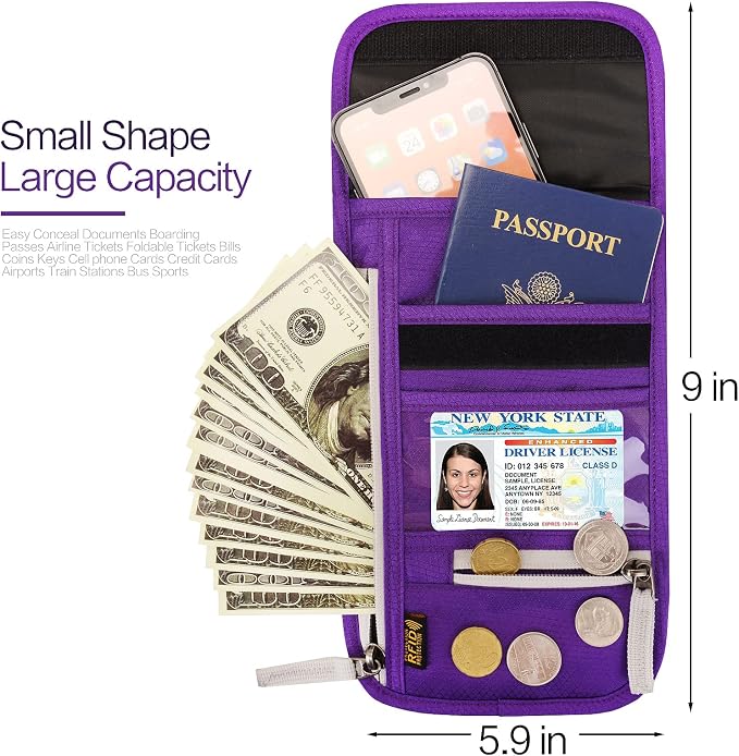 Neck Wallet Lightweight RFID Blocking Waterproof Travel Pouch Passport Wallets for Women Men