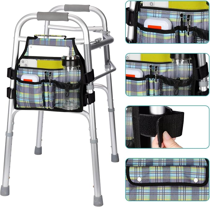 supregear Side Walker Bag, Walker Accessories Bag w/Cup Holder, Folding Walker Basket Waterproof Walker Organizer Caddy Pouch for Most Walker with Side Bar for Seniors, Elderly, Double Sided