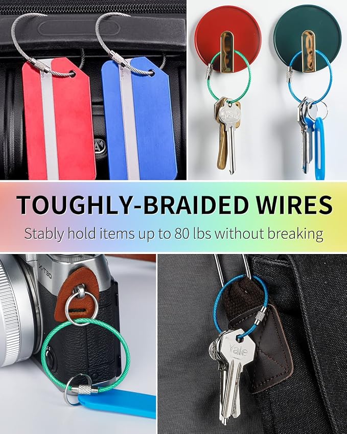 Uniclife 4 Inch Wire Keychain Cable Heavy Duty Stainless Steel Key Ring | Large Holder for Luggage Tag Keeper Travel, 1.8 mm Braided, 4.8 Inch Length, 1.6 Diameter, 80 lbs Hold, Corrosion Resistant