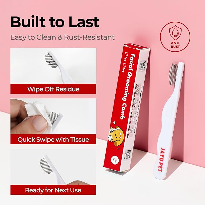 JAYU PET Facial Grooming Comb | Dog Eye Combs, Stress-free Eye Gunk Remover for Dogs & Cats, Pet Facial Brush, Cat Grooming Kit