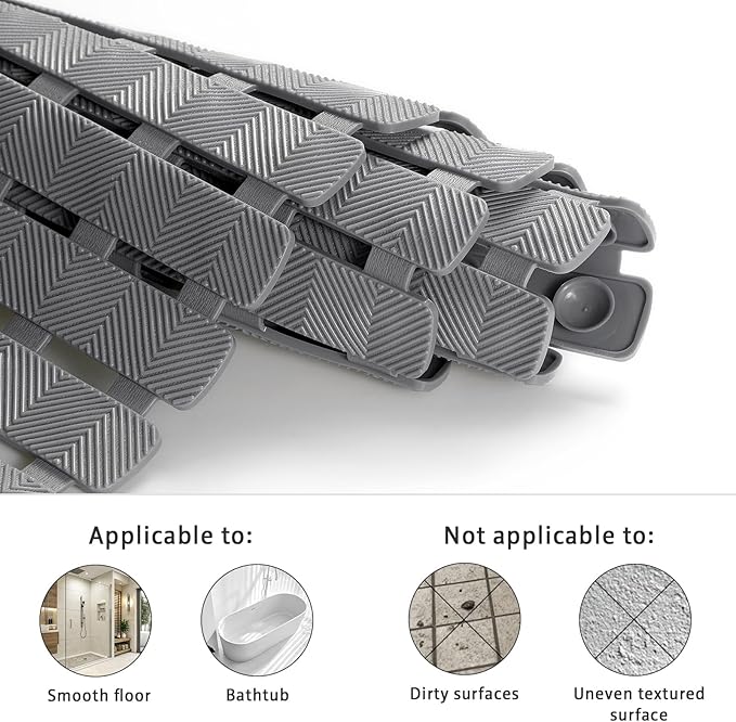 XIYUNTE Shower Mat Non Slip Bath Mat for Tub - 27 X 16 Inch PVC Bathtub Mat Non Slip Shower Mats for Inside Shower, Bath Tub Mat with Powerful Suction Cup, Easy to Cut and Dry, Grey