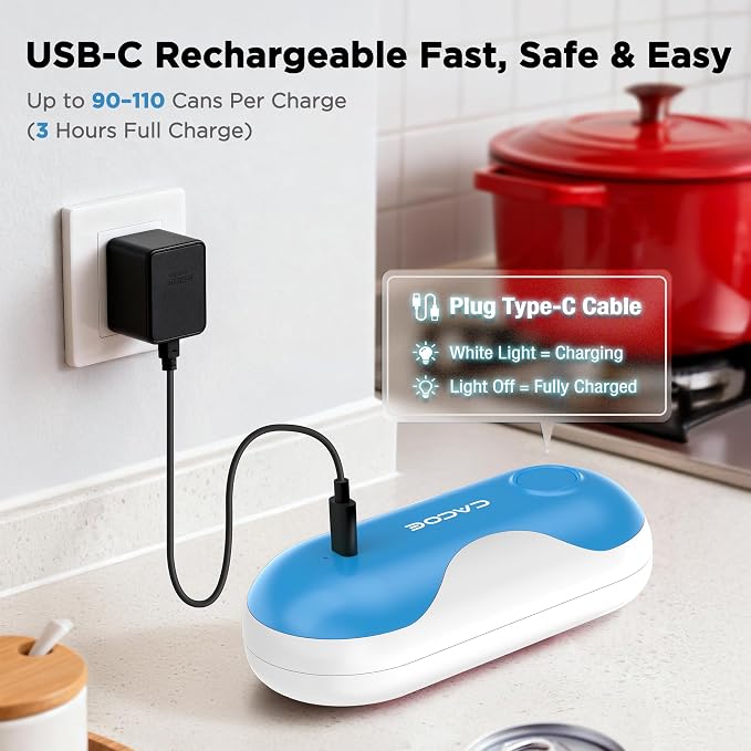 CACOE Automatic Smart Electric Can Opener with Auto Stop & USB-C Charging | Cordless Can Opener for Elderly and Arthritic Users for Seniors & Arthritis, Effortless One-Touch Open (blue)
