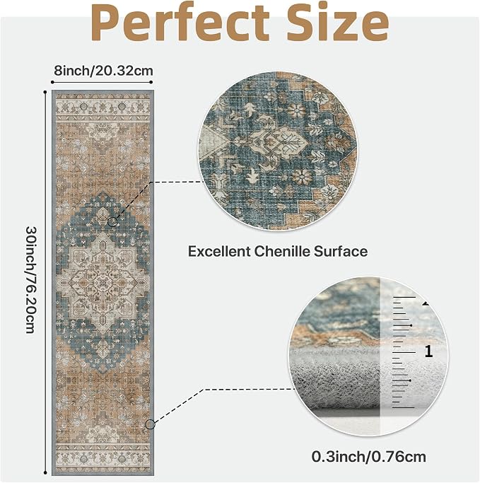 sarben 8"x30" Non Slip Stair Treads for Wooden Steps 15 Pack, Blue Brown | Peel and Stick Carpet Stair Runner with TPE Adhesive Backing, Carpet for Added Safety, Pet and Senior Friendly