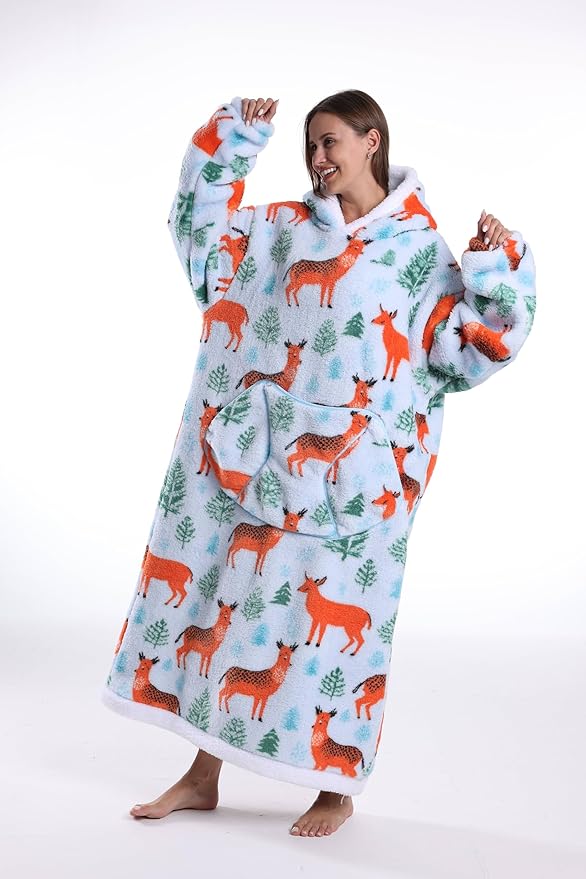 Blanket Hoodie, Long Hooded Blanket Sweatshirt as Birthday Gifts for Women Men, Long Wearable Blanket for Women Men.