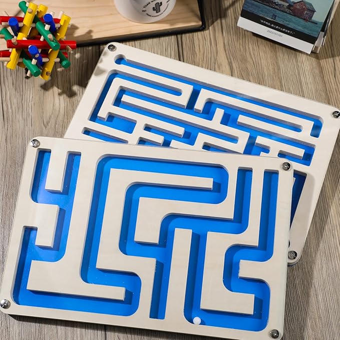 Sintuff 2 Pcs Wooden Maze Circuit Game, Dementia Activities for Seniors Elderly Alzheimers Products Maze Toy Gifts for Alzheimer's Patients, Improving Skills and Coordination, Easy to Hard Levels