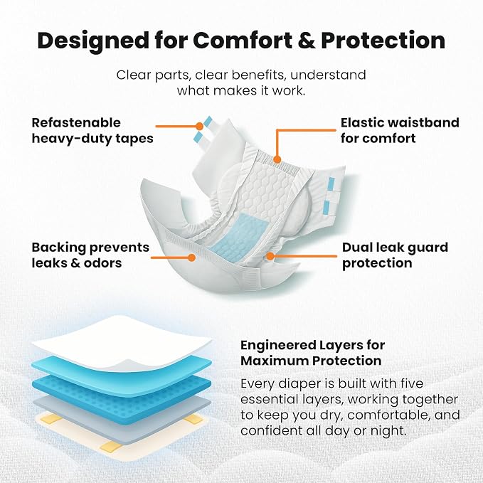 XXXL Diapers with tabs, QualityCost Adult Incontinence Underwear with Tabs, 20Pack, Unisex, Maximum Absorbency, Leak Proof, Disposable Diapers for Overnight Protection, Size 3XL (64-92 inch Waist)