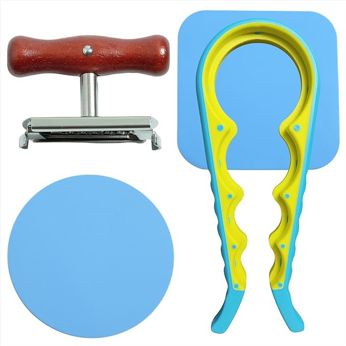Jar Opener Set, stainless steel opener, 4-in-1 opener, silicone pad, Jar Opener for Seniors with Arthritis,Jar Openers Good for Seniors,Lid Opener for Weak Hands,wood handle