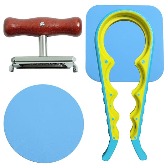 Jar Opener Set, stainless steel opener, 4-in-1 opener, silicone pad, Jar Opener for Seniors with Arthritis,Jar Openers Good for Seniors,Lid Opener for Weak Hands,wood handle