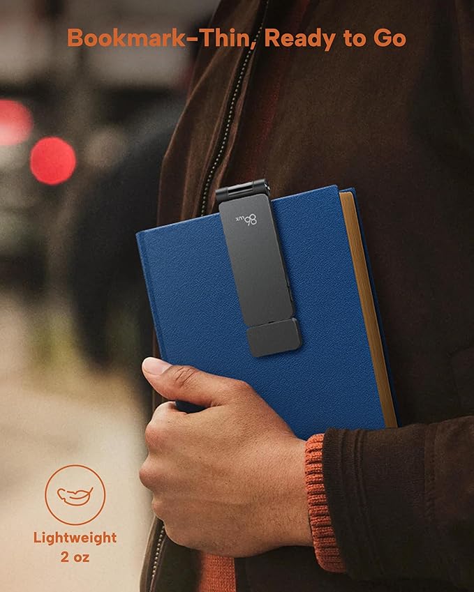 86lux Book Light, Rechargeable Reading Lights for Books in Bed, Ultralight Clip-on LED Bookmark Lamp with 3 Amber Colors & Stepless Dimming for Night Reading for Book Lovers, Kids, Ashen