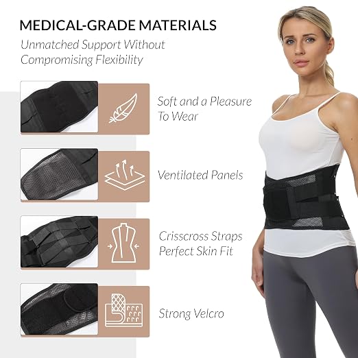 NeoTech Care Lower Back Brace for Women or Men, Lumbar Back Support Belt (Black, Size L)