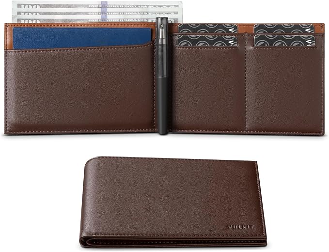 VULKIT Bilfold Passport Holder Leather RFID Blocking Passport Wallet with Hidden Pocket Slim Travel Documents Organizer for Men or Women (Passport, Card, Cash, Coin, SIM Card, Ticket)