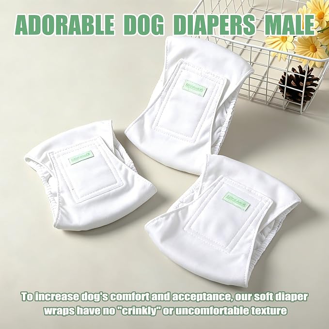 wegreeco Washable Male Dog Diapers (Pack of 3) - Washable Male Dog Belly Wrap (White, Medium)